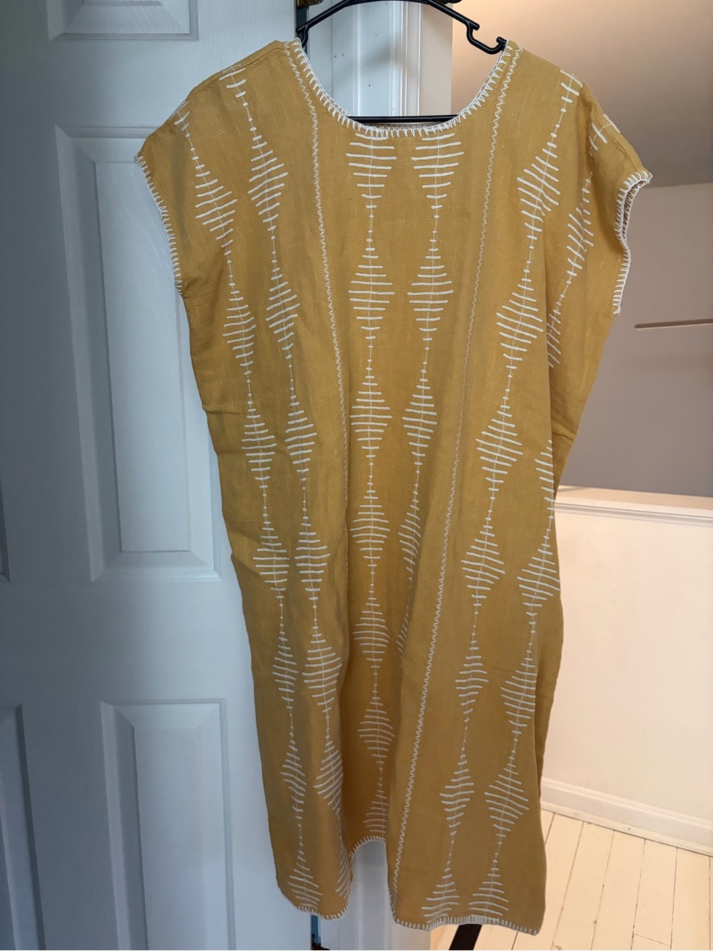 Mustard Yellow Embroidered Midi Shift Dress